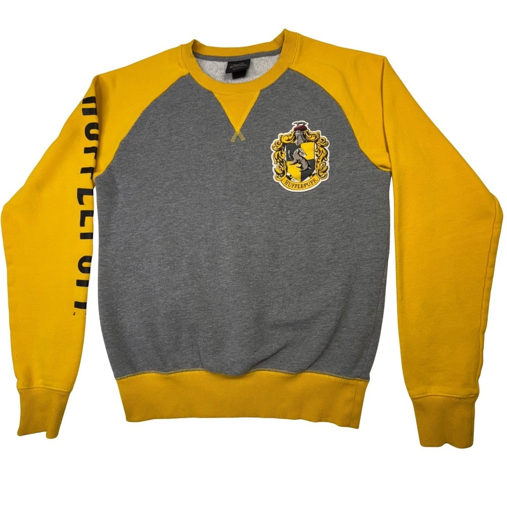 Harry Potter Hufflepuff Raglan Pullover Long Sleeve Shirt Small Gray Yellow